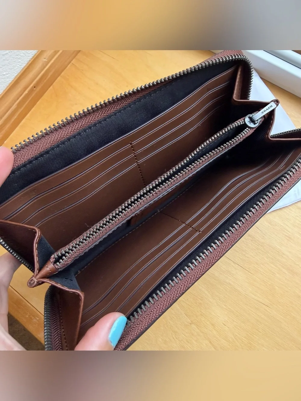 Coach Brown Leather Long Wallet with dust bag